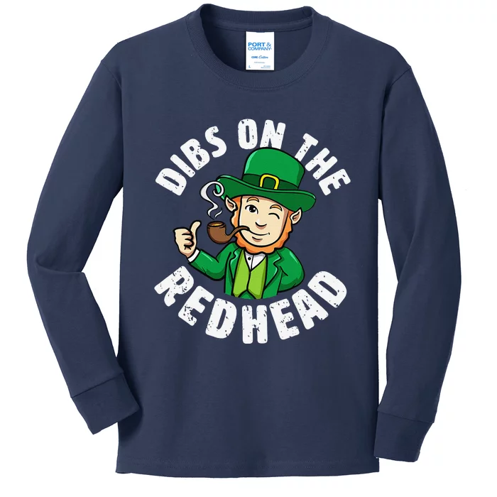 Dibs On The Redhead Saint Patrick's Day Funny Leprechaun Gift Kids Long Sleeve Shirt