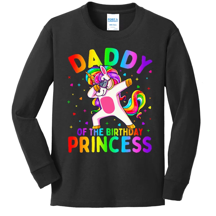 Daddy of the Birthday Princess Dabbing Unicorn Dad Kids Long Sleeve Shirt