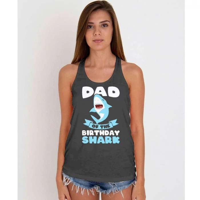 Dad of the Birthday Shark Birthday Women's Knotted Racerback Tank