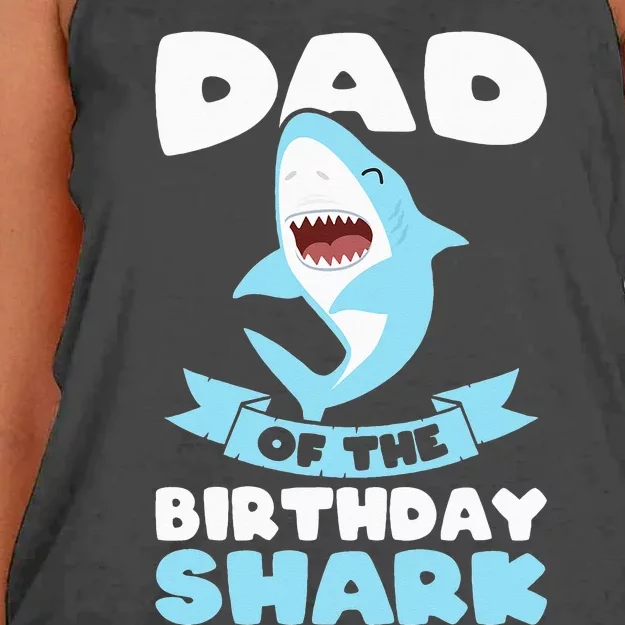 Dad of the Birthday Shark Birthday Women's Knotted Racerback Tank