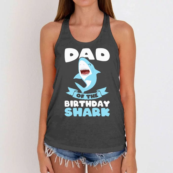 Dad of the Birthday Shark Birthday Women's Knotted Racerback Tank