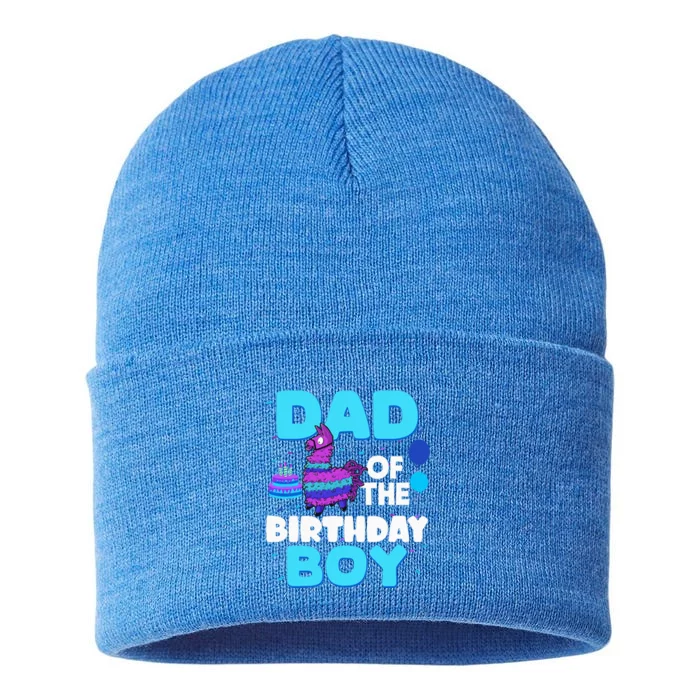 Dad Of The Birthday Boy Llama Dad And Mom Family Party Sustainable Knit Beanie