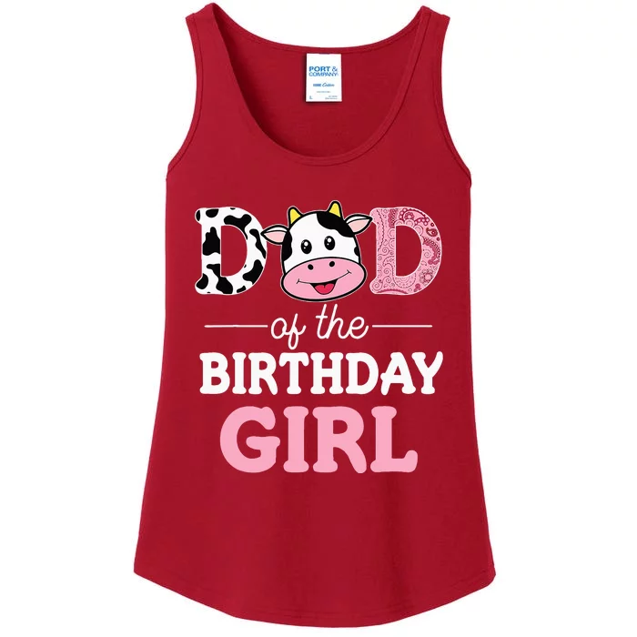 Dad Of The Birthday Girl Farm Cow Daddy Papa 1st Ladies Essential Tank