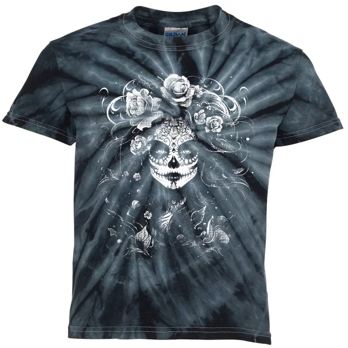 Day of the Dead Sugar Skull La Catrina Festive Mexican Design Kids Tie-Dye T-Shirt