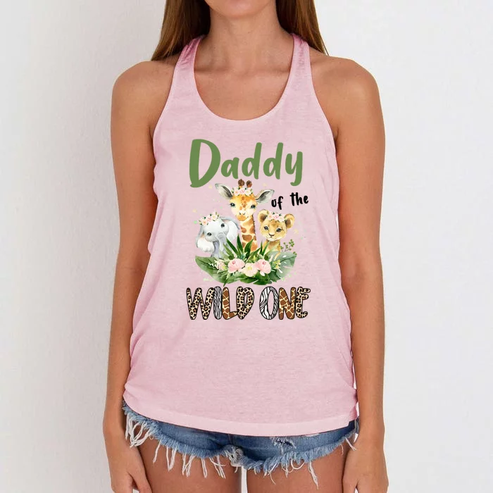 Dad Of The Wild One Zoo Theme Birthday Safari Jungle Animal Women's Knotted Racerback Tank