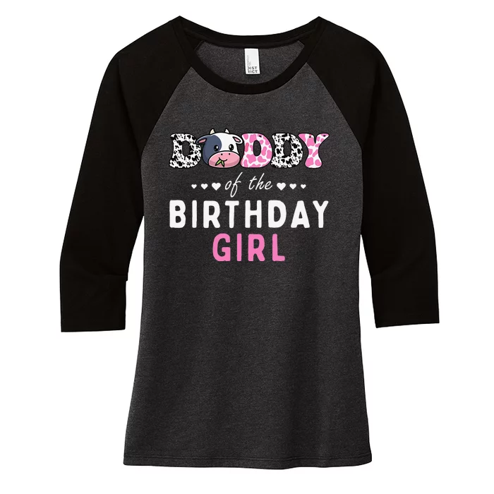 Daddy Of The Birthday Farming Cow Family Matching Women's Tri-Blend 3/4-Sleeve Raglan Shirt