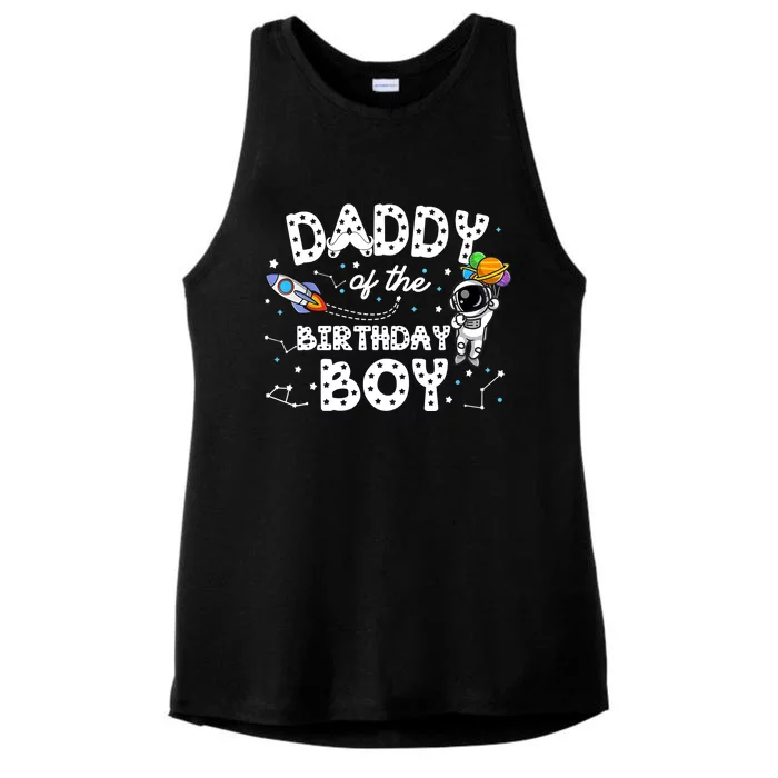 Dad of the Birthday Astronaut Boy Space Theme Birthday Gift Ladies Tri-Blend Wicking Tank