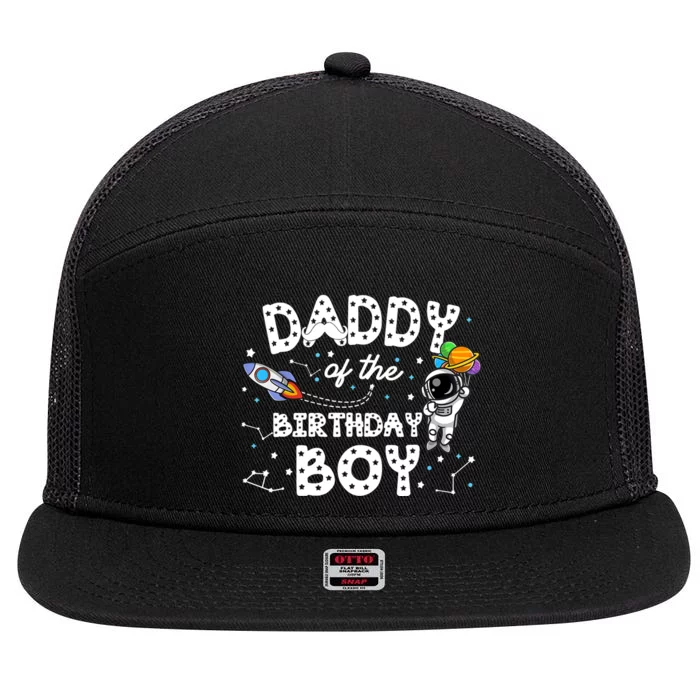 Dad of the Birthday Astronaut Boy Space Theme Birthday Gift 7 Panel Mesh Trucker Snapback Hat