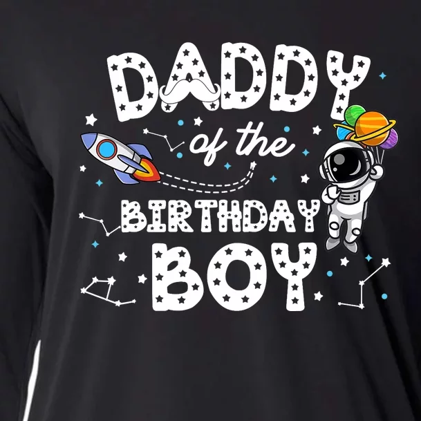 Dad of the Birthday Astronaut Boy Space Theme Birthday Gift Cooling Performance Long Sleeve Crew