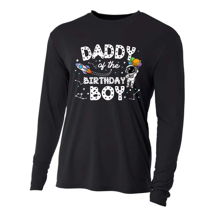 Dad of the Birthday Astronaut Boy Space Theme Birthday Gift Cooling Performance Long Sleeve Crew