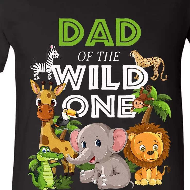 Dad Of The Wild One Zoo Birthday Safari Jungle Animal V-Neck T-Shirt