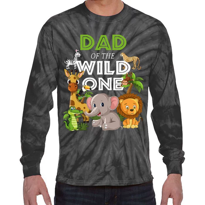 Dad Of The Wild One Zoo Birthday Safari Jungle Animal Tie-Dye Long Sleeve Shirt