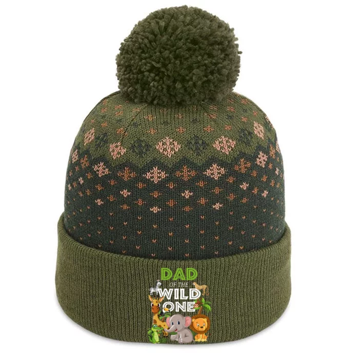 Dad Of The Wild One Zoo Birthday Safari Jungle Animal The Baniff Cuffed Pom Beanie