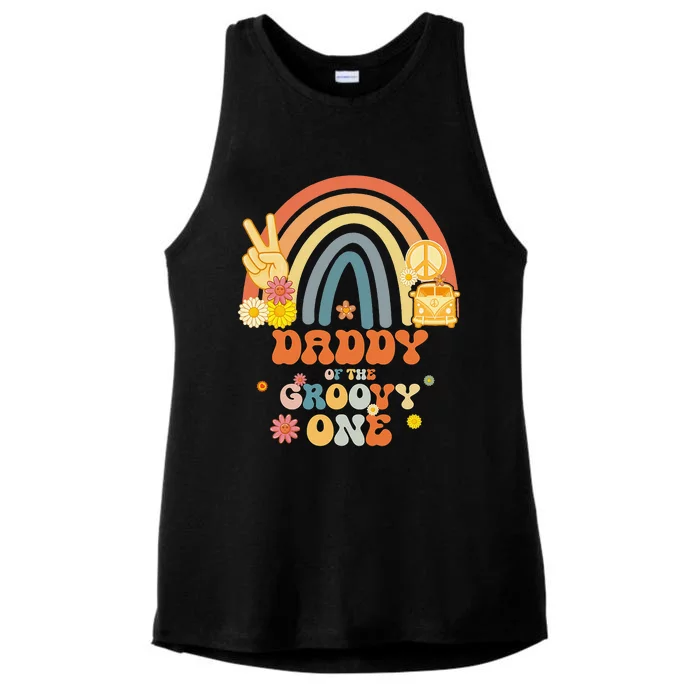 Daddy of the Groovy One Rainbow Boho Birthday Party Ladies Tri-Blend Wicking Tank