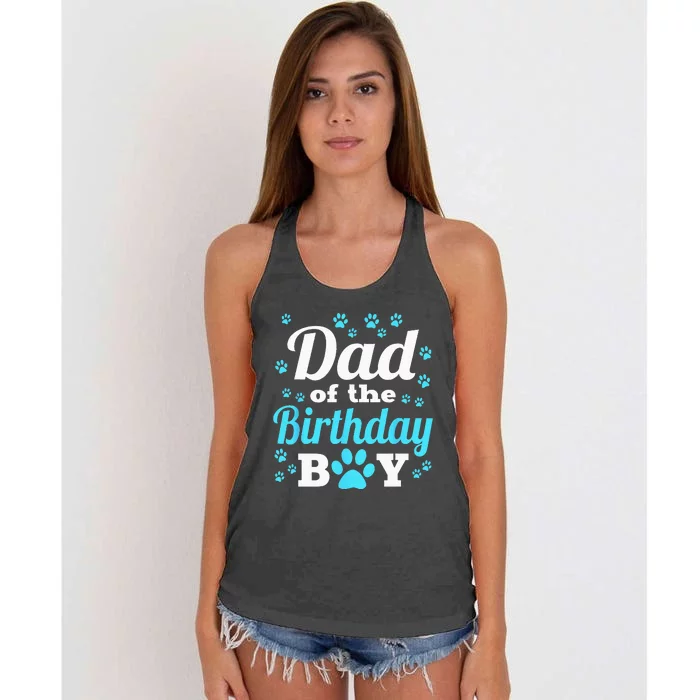 Dad Of The Birthday Boy Dog Paw Bday Party Celebration Women's Knotted Racerback Tank