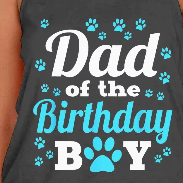 Dad Of The Birthday Boy Dog Paw Bday Party Celebration Women's Knotted Racerback Tank