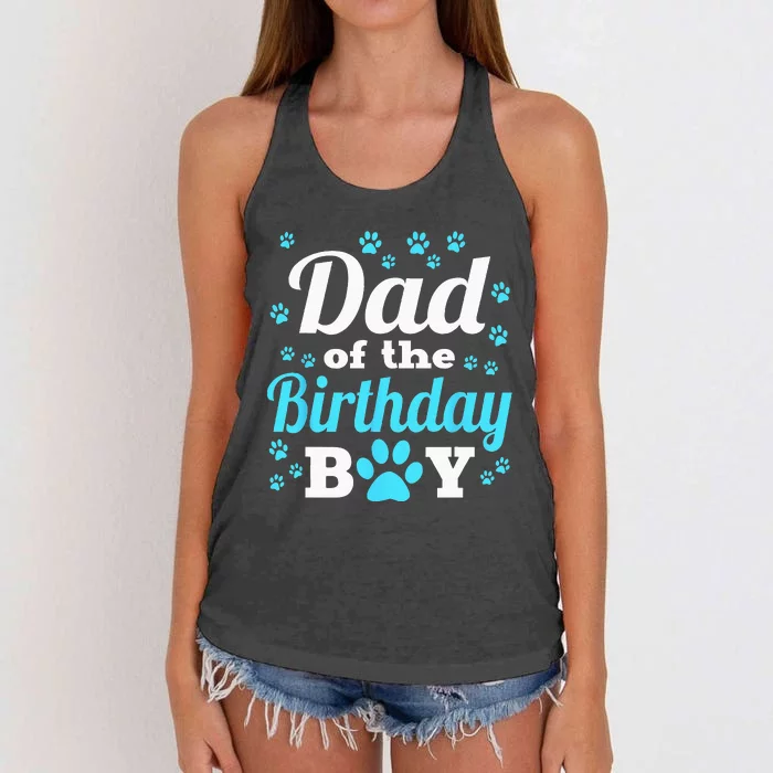 Dad Of The Birthday Boy Dog Paw Bday Party Celebration Women's Knotted Racerback Tank