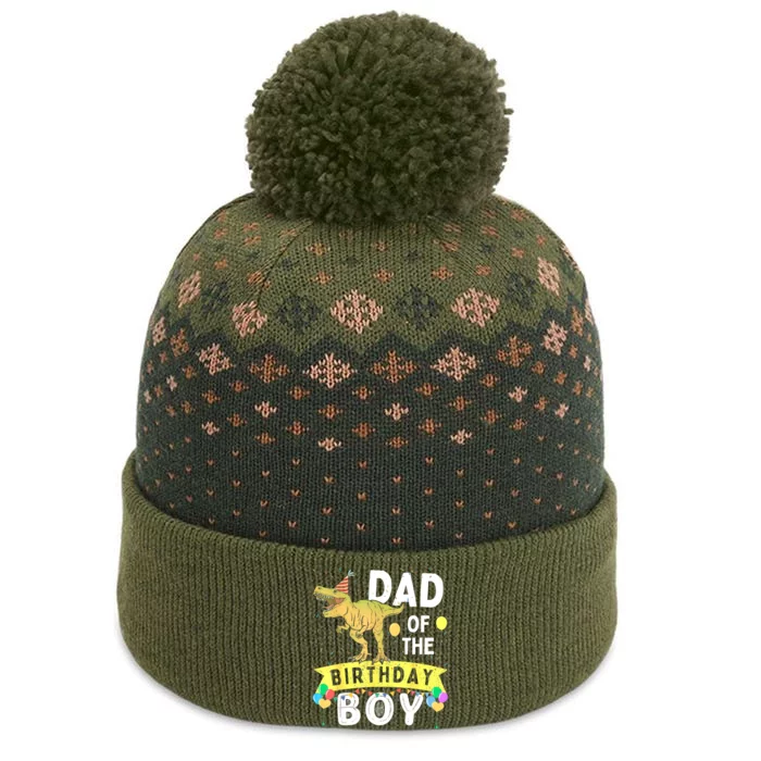 Dad Of The Birthday T Rex Family Matching Dinosaur The Baniff Cuffed Pom Beanie