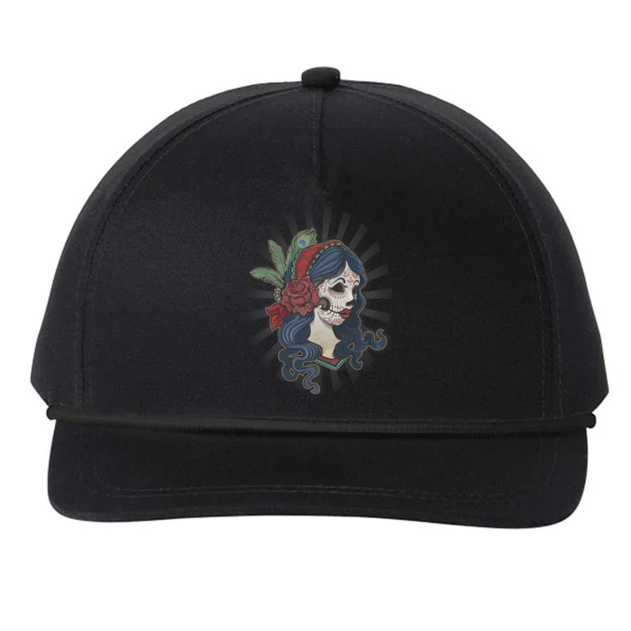 Day Of The Dead Girl With Flower Graphic Snapback Five-Panel Rope Hat