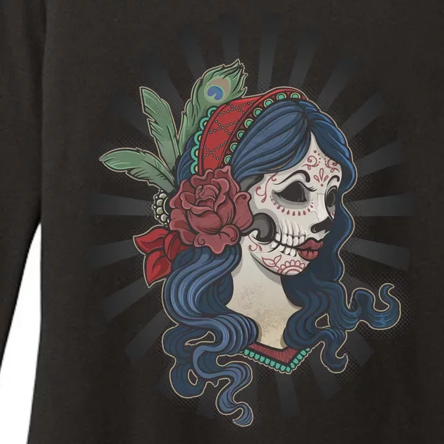 Day Of The Dead Girl With Flower Graphic Womens CVC Long Sleeve Shirt