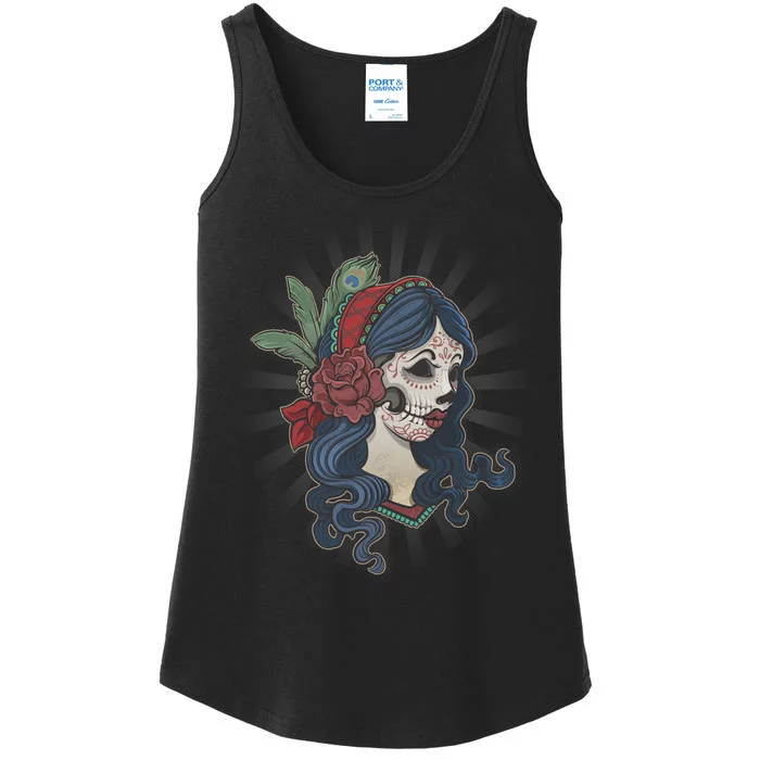 Day Of The Dead Girl With Flower Graphic Ladies Essential Tank