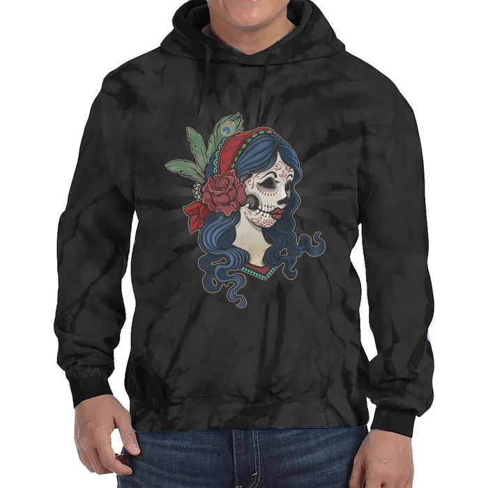 Day Of The Dead Girl With Flower Graphic Tie Dye Hoodie