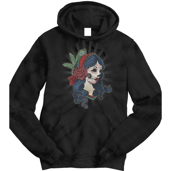 Day Of The Dead Girl With Flower Graphic Tie Dye Hoodie