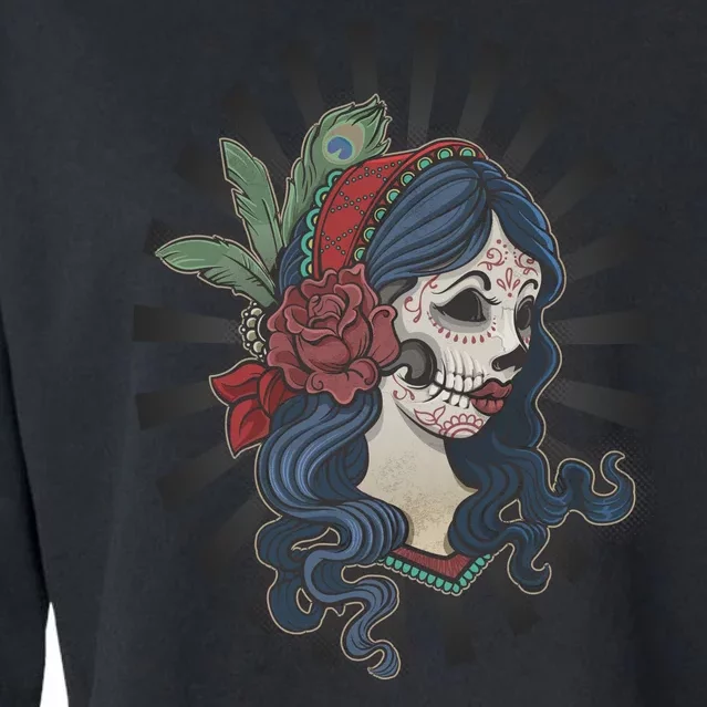 Day Of The Dead Girl With Flower Graphic Cropped Pullover Crew