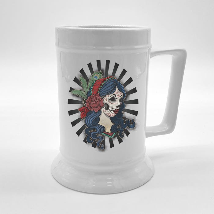 Day Of The Dead Girl With Flower Graphic Front & Back Beer Stein