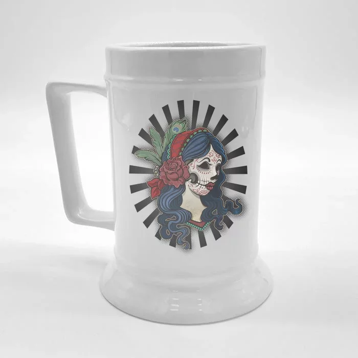 Day Of The Dead Girl With Flower Graphic Front & Back Beer Stein