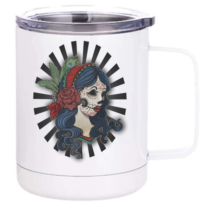 Day Of The Dead Girl With Flower Graphic Front & Back 12oz Stainless Steel Tumbler Cup