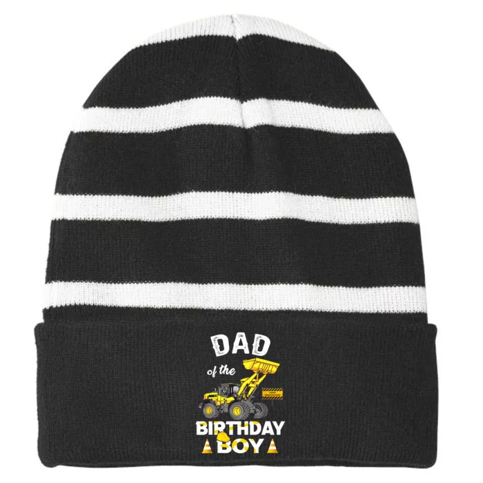 Dad Of The Birthday Boy Construction Family Matching Striped Beanie with Solid Band