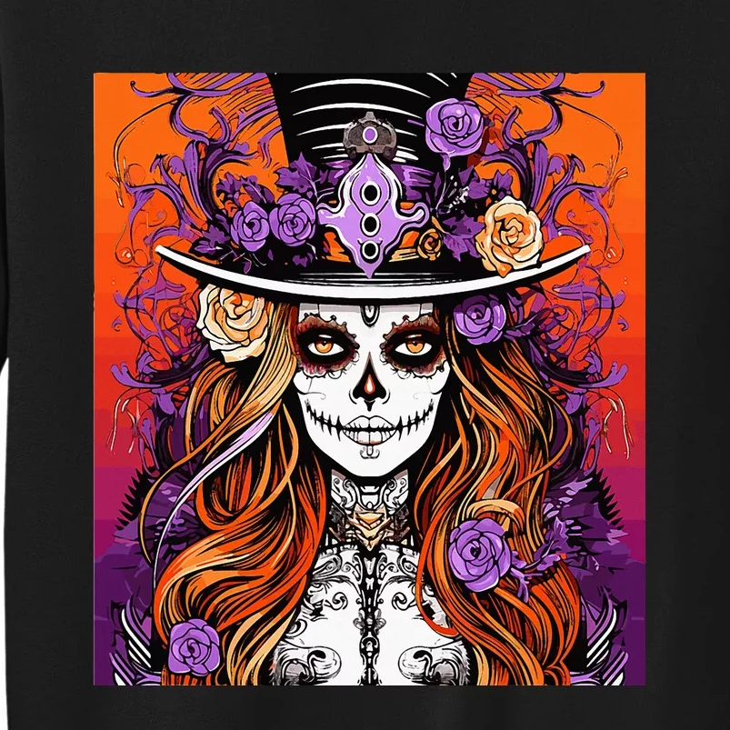 Day of the Dead Sugar Skull Beautiful lady Halloween Tall Sweatshirt