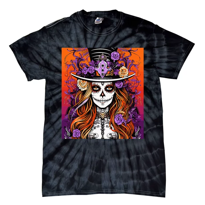 Day of the Dead Sugar Skull Beautiful lady Halloween Tie-Dye T-Shirt