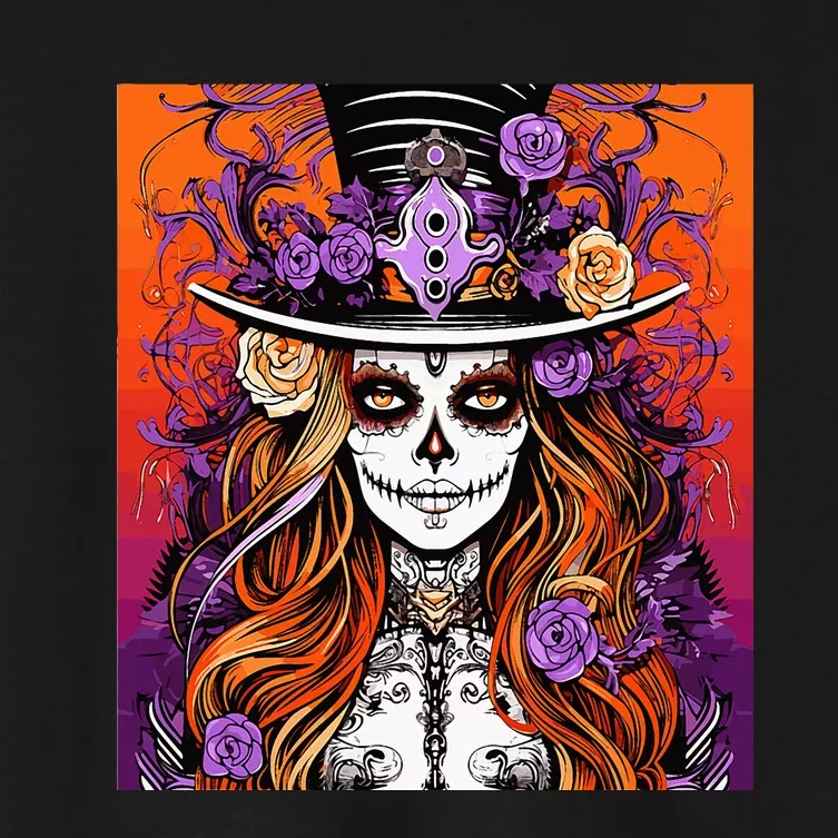 Day of the Dead Sugar Skull Beautiful lady Halloween Women's Crop Top Tee