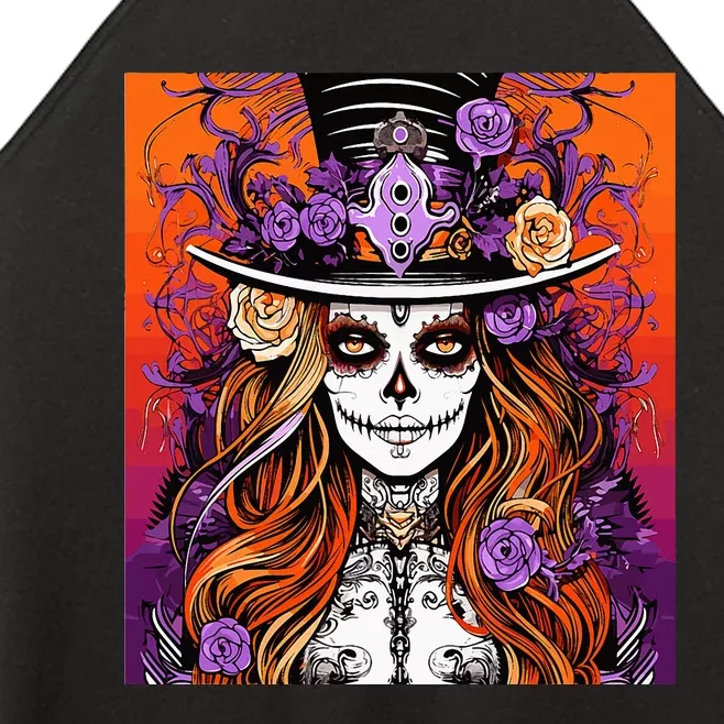 Day of the Dead Sugar Skull Beautiful lady Halloween Women’s Perfect Tri Rocker Tank