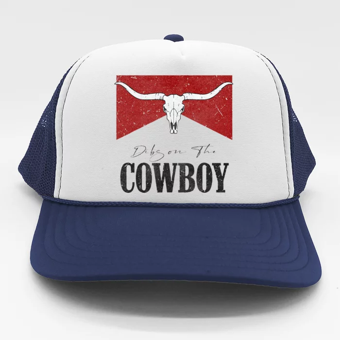 Dibs On The Cowboy Retro Bull Skull Western Country Southern Trucker Hat