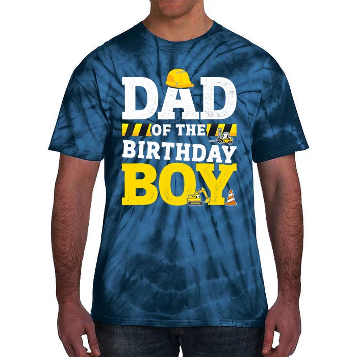 Dad Of The Birthday Boy Matching Family Construction Party Tie-Dye T-Shirt