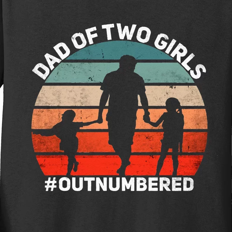 Dad of two Outnumbered Retro 2 Daughters Father's Day Kids Long Sleeve Shirt