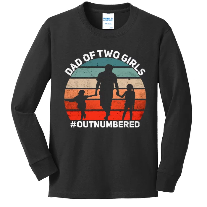 Dad of two Outnumbered Retro 2 Daughters Father's Day Kids Long Sleeve Shirt