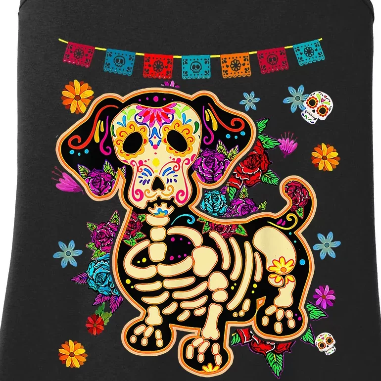 Day of the Dead Sugar Skull Dachshund Dog Halloween Bone Ladies Essential Tank