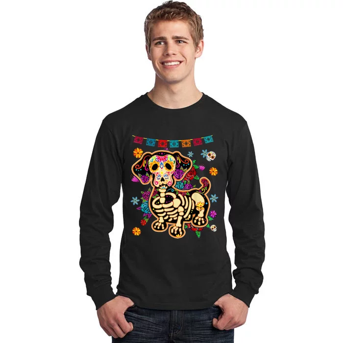 Day of the Dead Sugar Skull Dachshund Dog Halloween Bone Tall Long Sleeve T-Shirt