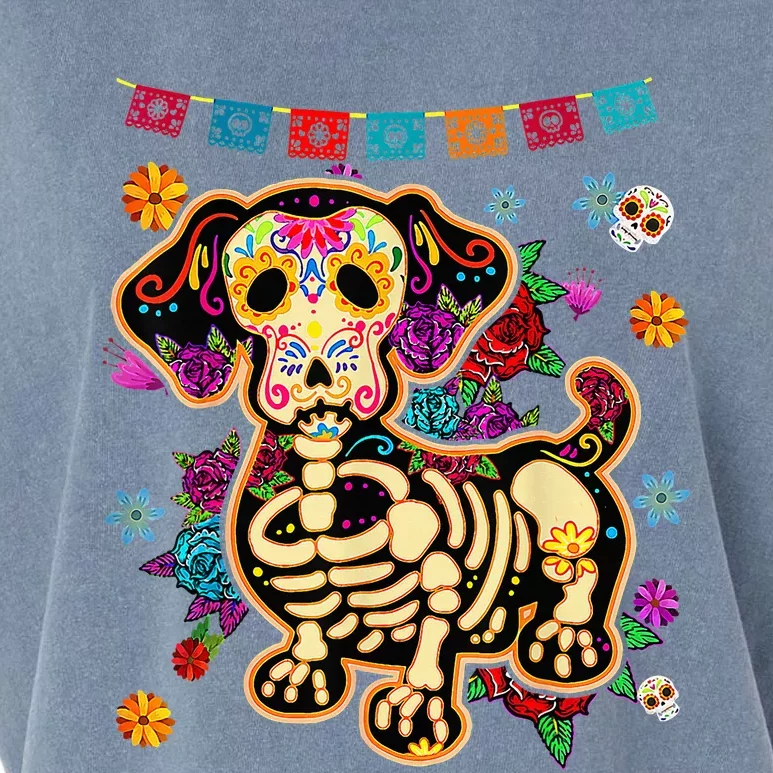 Day of the Dead Sugar Skull Dachshund Dog Halloween Bone Garment-Dyed Women's Muscle Tee