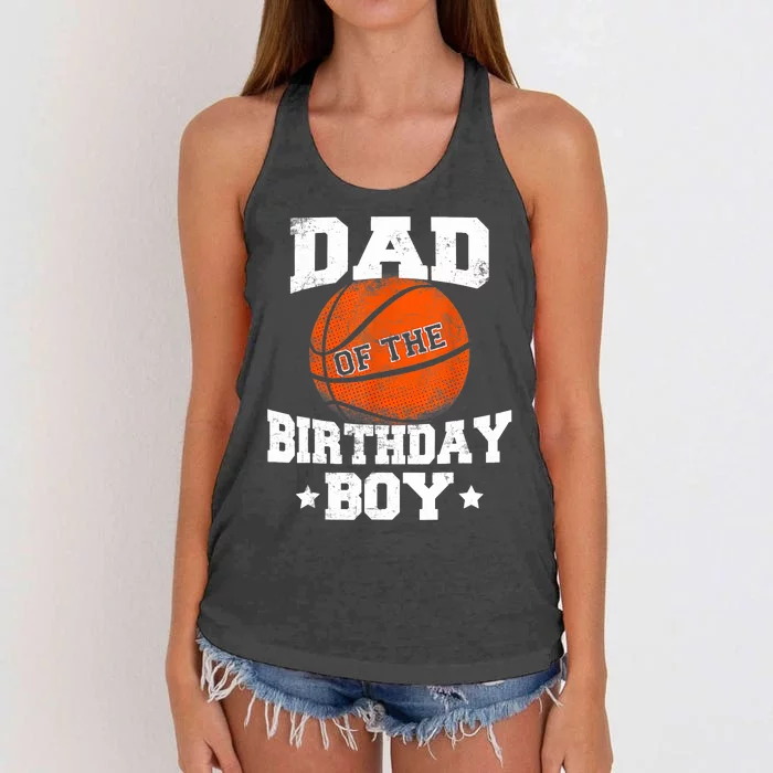 Dad Of The Birthday Boy Basketball Father Daddy Funny Women's Knotted Racerback Tank