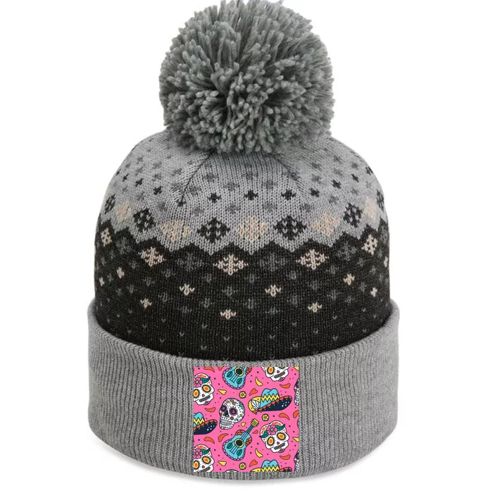 Day Of The Dead Guitar The Baniff Cuffed Pom Beanie