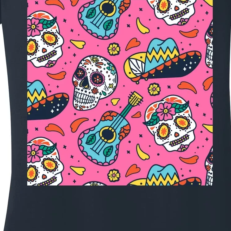 Day Of The Dead Guitar Women's V-Neck T-Shirt