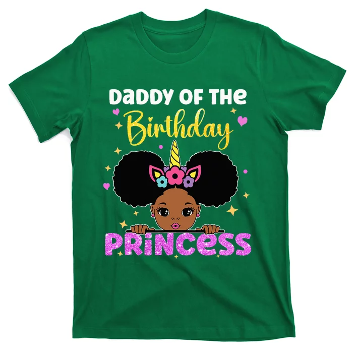 Daddy Of The Birthday Princess Melanin Afro Unicorn Cute T-Shirt