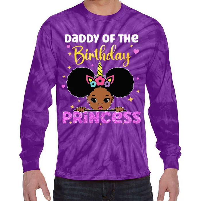 Daddy Of The Birthday Princess Melanin Afro Unicorn Cute Tie-Dye Long Sleeve Shirt