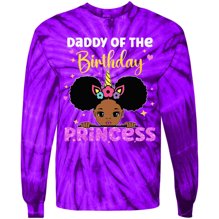 Daddy Of The Birthday Princess Melanin Afro Unicorn Cute Tie-Dye Long Sleeve Shirt