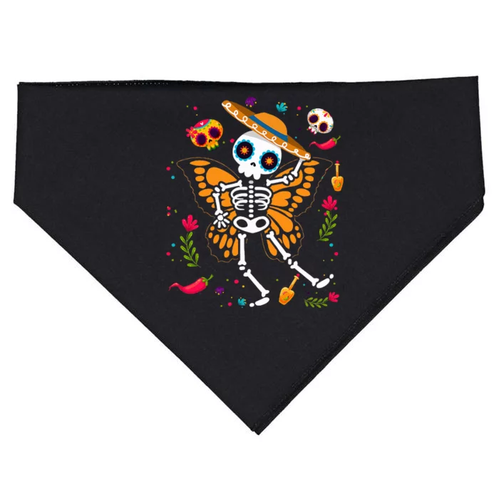 Day of the Dead Sugar Skull Skeleton Monarch Butterfly USA-Made Doggie Bandana